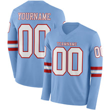 Laden Sie das Bild in den Galerie-Viewer, Custom Light Blue White-Red Long Sleeve Authentic Football Jersey
