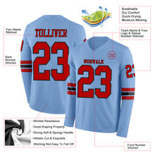 Load image into Gallery viewer, Custom Light Blue Red-Black Long Sleeve Authentic Football Jersey
