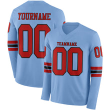 Load image into Gallery viewer, Custom Light Blue Red-Black Long Sleeve Authentic Football Jersey
