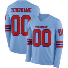 Load image into Gallery viewer, Custom Light Blue Red-Royal Long Sleeve Authentic Football Jersey
