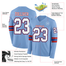 Load image into Gallery viewer, Custom Light Blue White Royal-Red Long Sleeve Authentic Football Jersey
