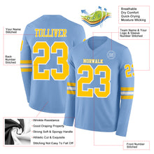Load image into Gallery viewer, Custom Light Blue Yellow-White Long Sleeve Authentic Football Jersey
