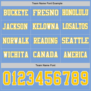 Custom Light Blue Yellow-White Long Sleeve Authentic Football Jersey