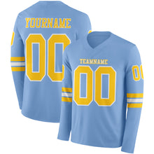 Load image into Gallery viewer, Custom Light Blue Yellow-White Long Sleeve Authentic Football Jersey
