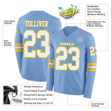 Load image into Gallery viewer, Custom Light Blue White-Yellow Long Sleeve Authentic Football Jersey
