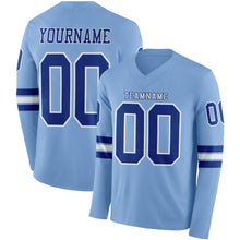 Load image into Gallery viewer, Custom Light Blue Royal-White Long Sleeve Authentic Football Jersey

