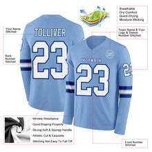 Load image into Gallery viewer, Custom Light Blue White-Royal Long Sleeve Authentic Football Jersey
