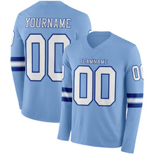 Load image into Gallery viewer, Custom Light Blue White-Royal Long Sleeve Authentic Football Jersey
