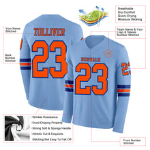 Load image into Gallery viewer, Custom Light Blue Orange-Royal Long Sleeve Authentic Football Jersey
