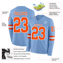 Load image into Gallery viewer, Custom Light Blue Orange-White Long Sleeve Authentic Football Jersey
