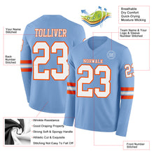 Load image into Gallery viewer, Custom Light Blue White-Orange Long Sleeve Authentic Football Jersey
