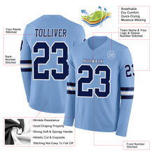 Load image into Gallery viewer, Custom Light Blue Navy-White Long Sleeve Authentic Football Jersey
