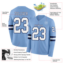 Load image into Gallery viewer, Custom Light Blue White-Navy Long Sleeve Authentic Football Jersey
