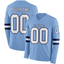 Load image into Gallery viewer, Custom Light Blue White-Navy Long Sleeve Authentic Football Jersey
