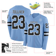 Load image into Gallery viewer, Custom Light Blue Black-White Long Sleeve Authentic Football Jersey

