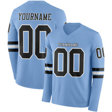 Load image into Gallery viewer, Custom Light Blue Black-White Long Sleeve Authentic Football Jersey
