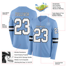 Load image into Gallery viewer, Custom Light Blue White-Black Long Sleeve Authentic Football Jersey
