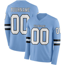 Load image into Gallery viewer, Custom Light Blue White-Black Long Sleeve Authentic Football Jersey

