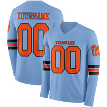 Load image into Gallery viewer, Custom Light Blue Orange-Black Long Sleeve Authentic Football Jersey
