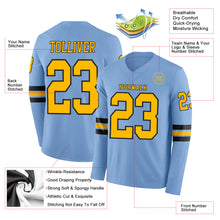 Load image into Gallery viewer, Custom Light Blue Gold-Black Long Sleeve Authentic Football Jersey

