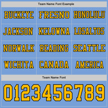 Load image into Gallery viewer, Custom Light Blue Gold-Black Long Sleeve Authentic Football Jersey
