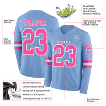 Load image into Gallery viewer, Custom Light Blue Pink-White Long Sleeve Authentic Football Jersey
