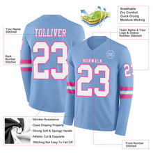 Load image into Gallery viewer, Custom Light Blue White-Pink Long Sleeve Authentic Football Jersey
