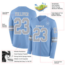 Load image into Gallery viewer, Custom Light Blue Gray-White Long Sleeve Authentic Football Jersey
