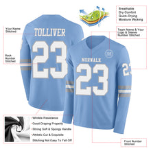 Load image into Gallery viewer, Custom Light Blue White-Gray Long Sleeve Authentic Football Jersey
