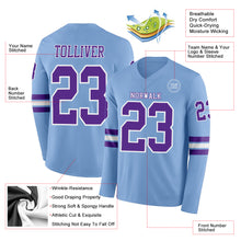 Load image into Gallery viewer, Custom Light Blue Purple-White Long Sleeve Authentic Football Jersey
