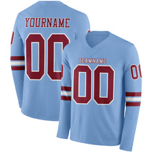 Load image into Gallery viewer, Custom Light Blue Crimson-White Long Sleeve Authentic Football Jersey
