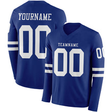Laden Sie das Bild in den Galerie-Viewer, Custom Royal White Long Sleeve Authentic Football Jersey
