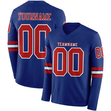 Custom Royal Red-White Long Sleeve Authentic Football Jersey