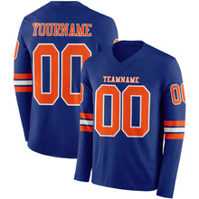 Laden Sie das Bild in den Galerie-Viewer, Custom Royal Orange-White Long Sleeve Authentic Football Jersey
