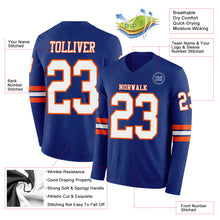 Laden Sie das Bild in den Galerie-Viewer, Custom Royal White-Orange Long Sleeve Authentic Football Jersey
