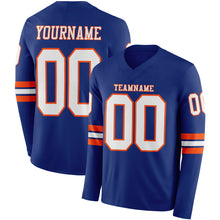 Laden Sie das Bild in den Galerie-Viewer, Custom Royal White-Orange Long Sleeve Authentic Football Jersey
