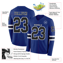 Laden Sie das Bild in den Galerie-Viewer, Custom Royal Black-White Long Sleeve Authentic Football Jersey
