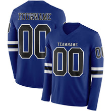 Laden Sie das Bild in den Galerie-Viewer, Custom Royal Black-White Long Sleeve Authentic Football Jersey
