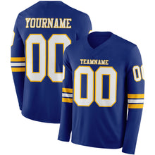Laden Sie das Bild in den Galerie-Viewer, Custom Royal White-Gold Long Sleeve Authentic Football Jersey
