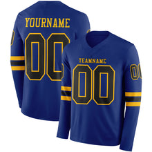 Laden Sie das Bild in den Galerie-Viewer, Custom Royal Black-Gold Long Sleeve Authentic Football Jersey
