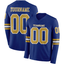 Laden Sie das Bild in den Galerie-Viewer, Custom Royal Old Gold-White Long Sleeve Authentic Football Jersey
