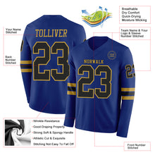 Laden Sie das Bild in den Galerie-Viewer, Custom Royal Black-Old Gold Long Sleeve Authentic Football Jersey
