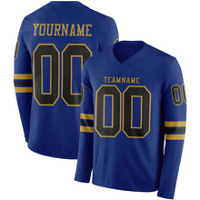 Laden Sie das Bild in den Galerie-Viewer, Custom Royal Black-Old Gold Long Sleeve Authentic Football Jersey
