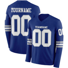 Laden Sie das Bild in den Galerie-Viewer, Custom Royal White-Gray Long Sleeve Authentic Football Jersey
