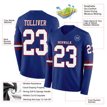 Laden Sie das Bild in den Galerie-Viewer, Custom Royal White-Crimson Long Sleeve Authentic Football Jersey
