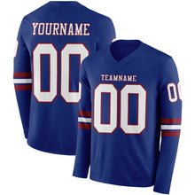 Laden Sie das Bild in den Galerie-Viewer, Custom Royal White-Crimson Long Sleeve Authentic Football Jersey
