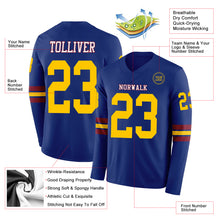 Laden Sie das Bild in den Galerie-Viewer, Custom Royal Yellow Crimson-White Long Sleeve Authentic Football Jersey

