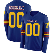 Laden Sie das Bild in den Galerie-Viewer, Custom Royal Yellow Crimson-White Long Sleeve Authentic Football Jersey
