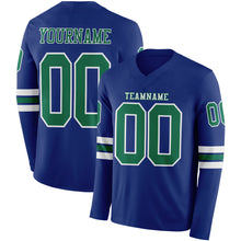 Laden Sie das Bild in den Galerie-Viewer, Custom Royal Kelly Green-White Long Sleeve Authentic Football Jersey
