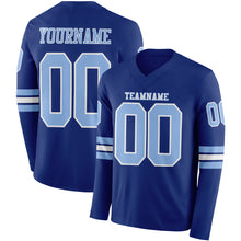 Laden Sie das Bild in den Galerie-Viewer, Custom Royal Light Blue-White Long Sleeve Authentic Football Jersey
